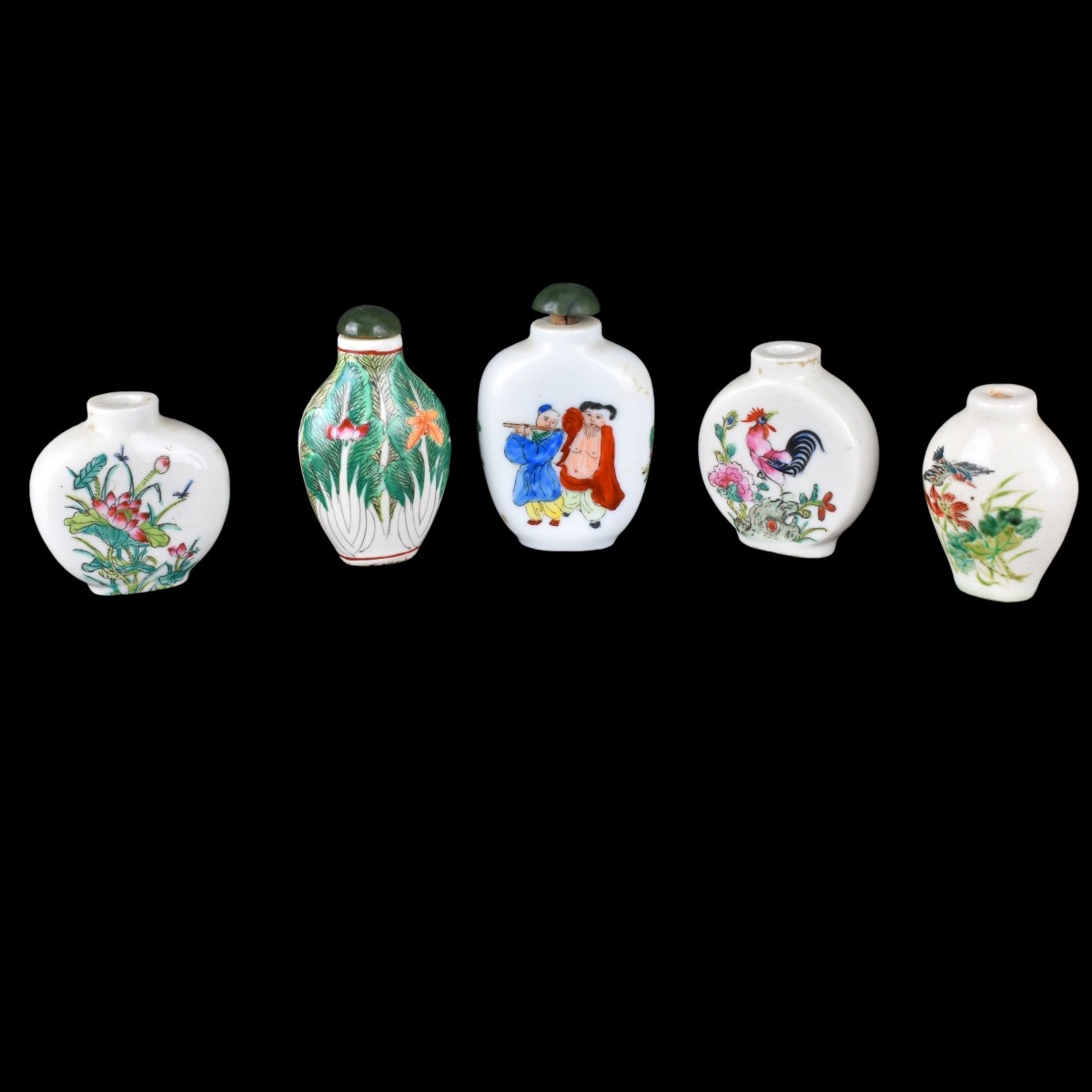 Five (5) Chinese Famille Rose Snuff Bottles