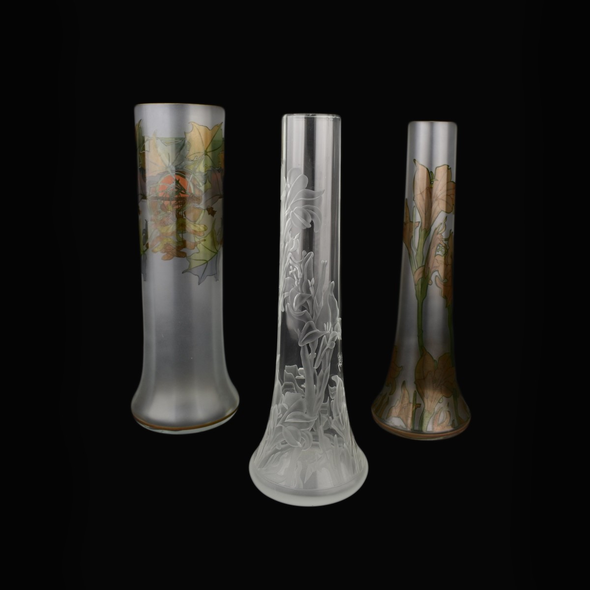 Three (3) Modern Mucha Bohemian Glass Vases