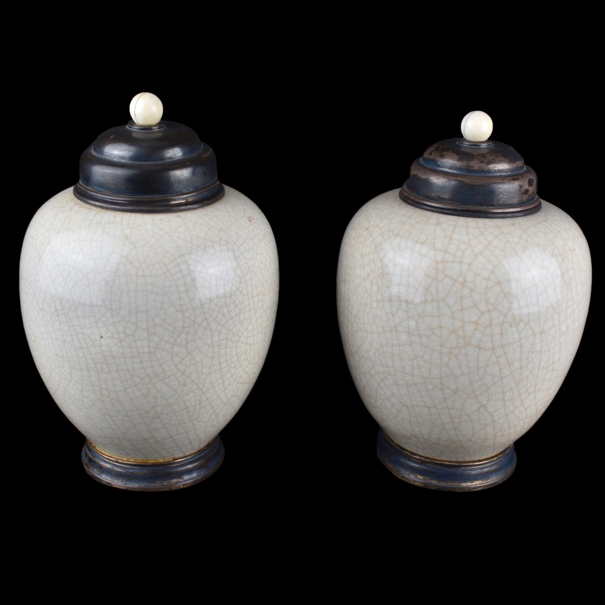 Pair of 19th C. Silver Mounted Porcelain Jars