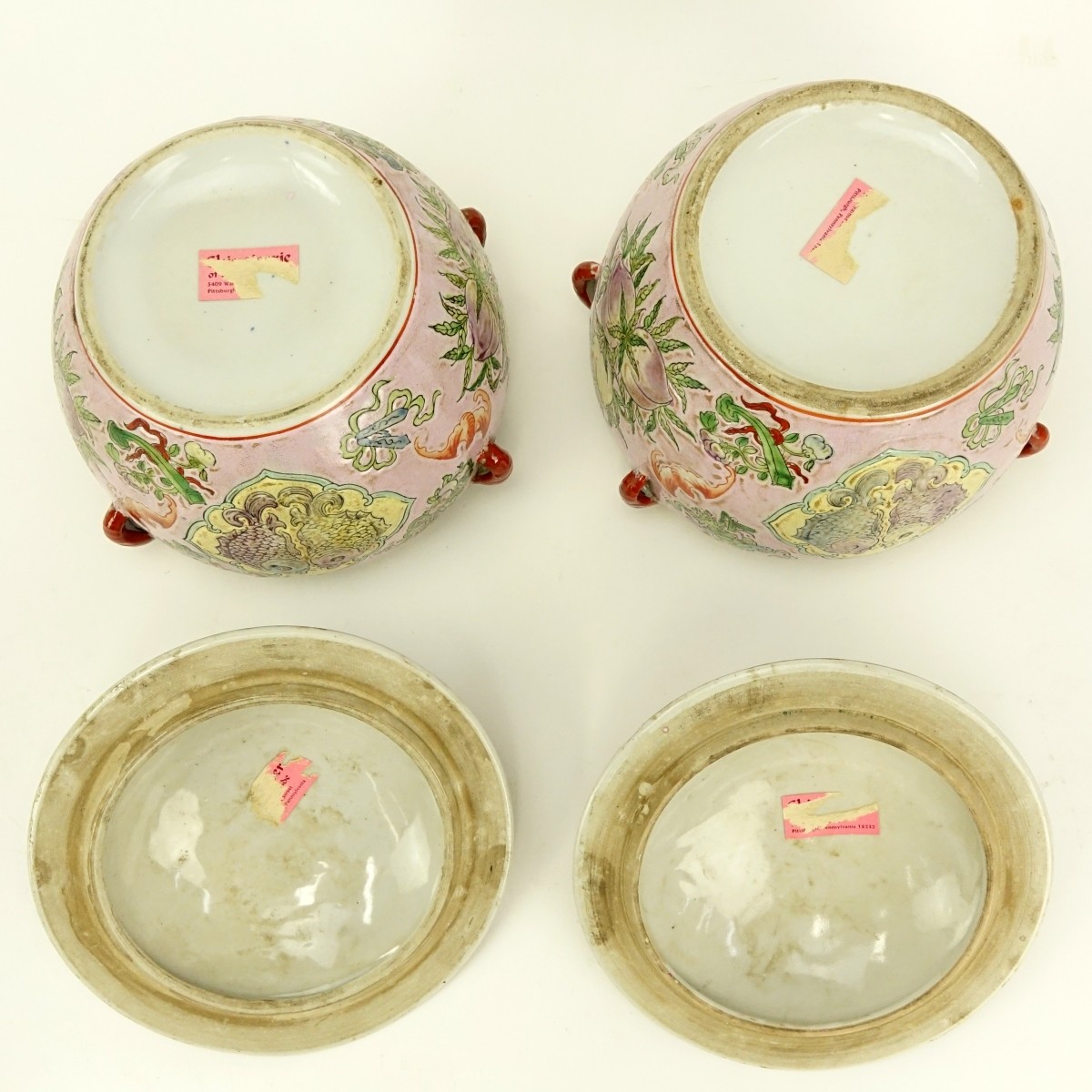 Pair of Chinese Pink Ground Porcelain Jars