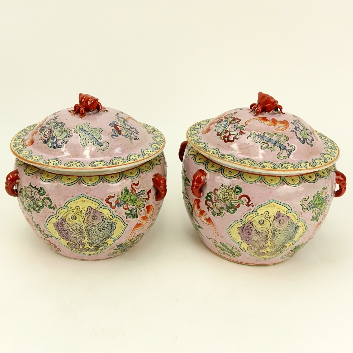 Pair of Chinese Pink Ground Porcelain Jars