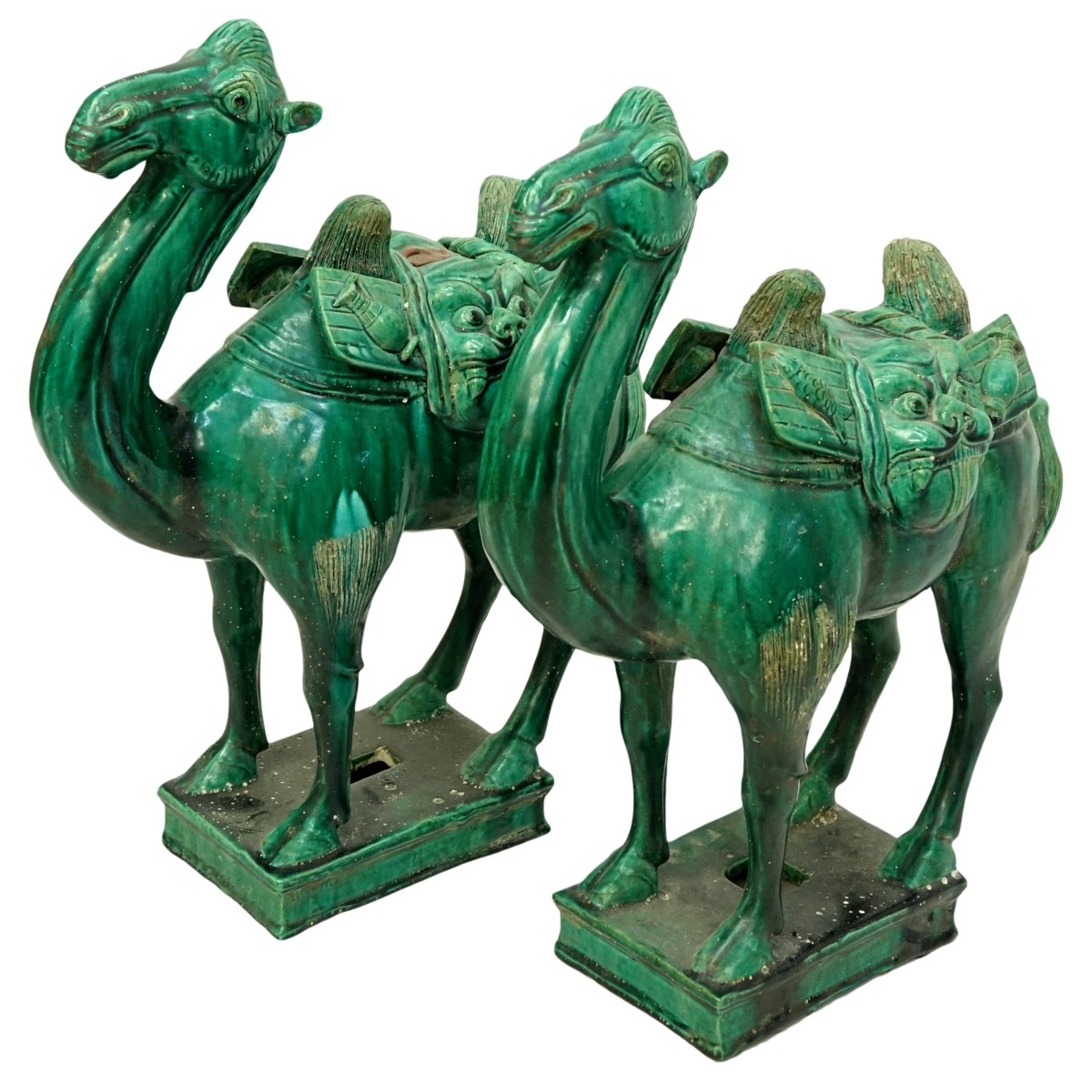 Pair of Chinese Tang Style Green Glaze Camels