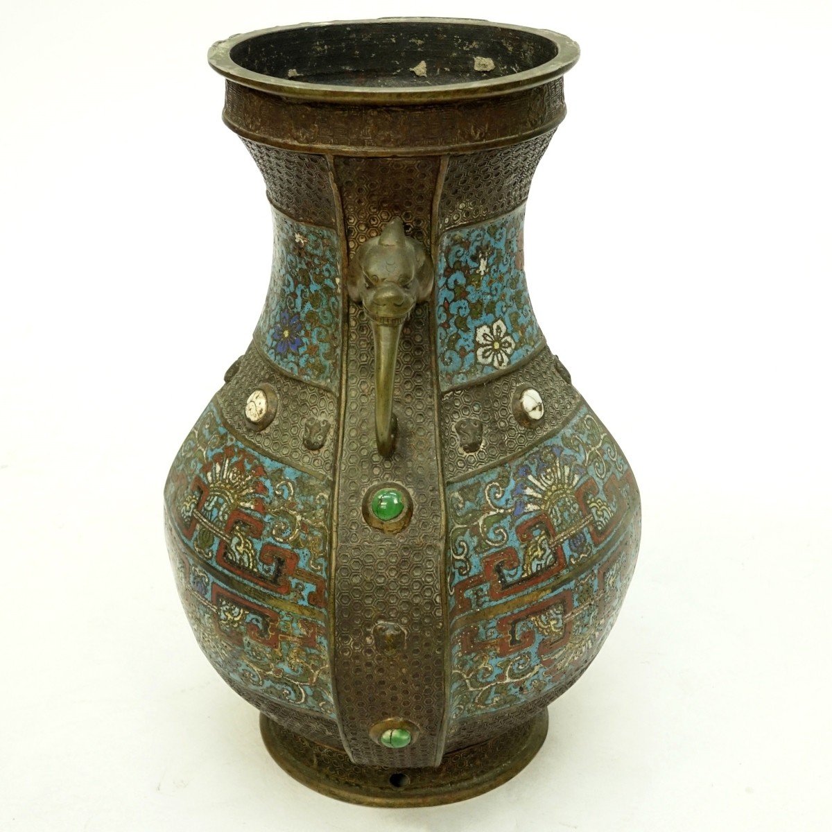 Antique Japanese Bronze Champleve Enamel Vase