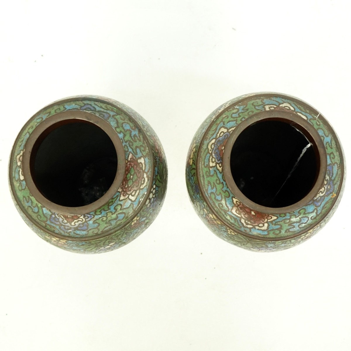 Pair of Japanese Bronze Champleve Enamel Vases