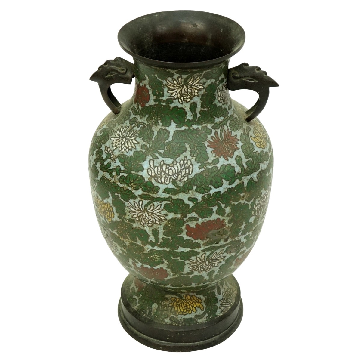 Large Antique Japanese Bronze Enamel Vase