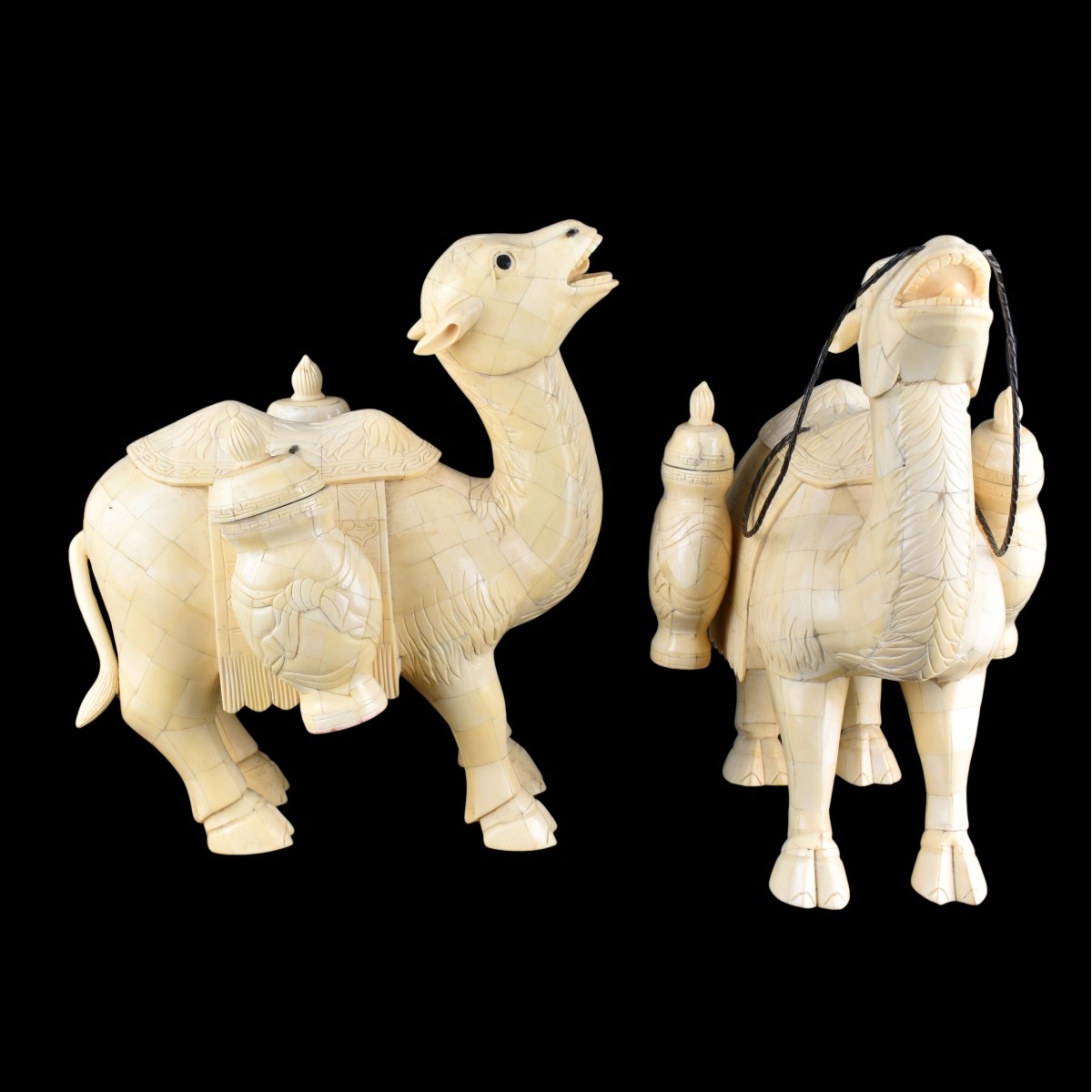 Pair of Chinese Tang Style Tessalated Bone Camel