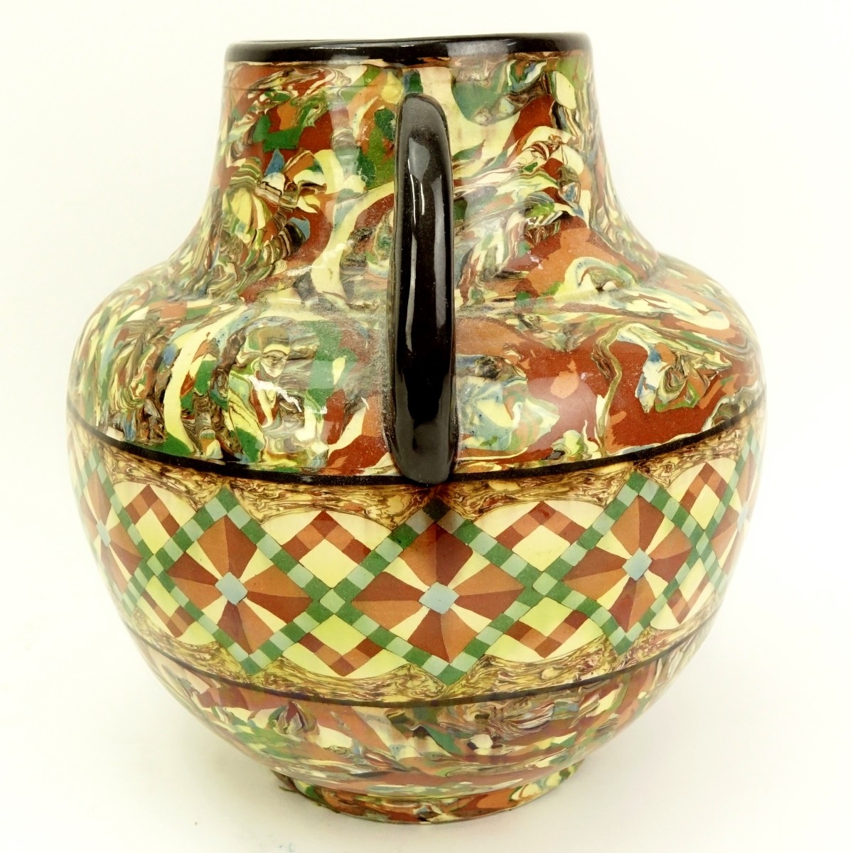 Modern Greek Style Handled Glazed Pottery Jar