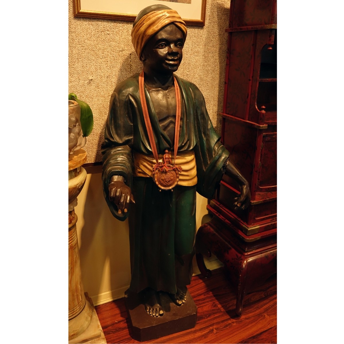 Life Size Polychrome Wood Carved Blackamoor Figure