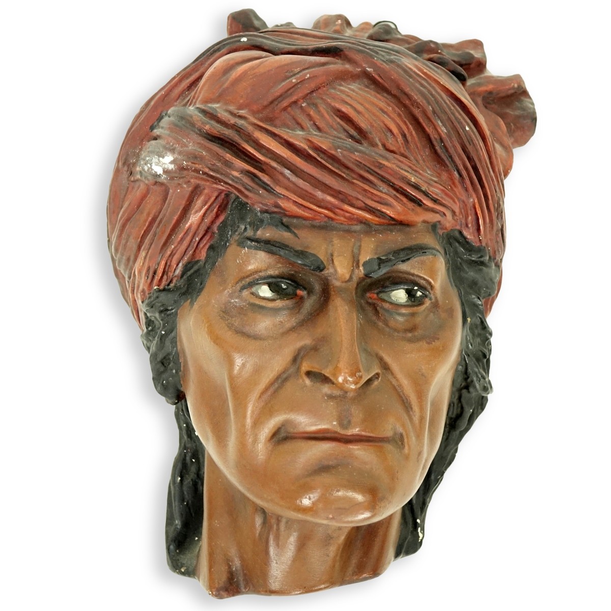 Large Vintage Polychrome Pottery Male Arab Head