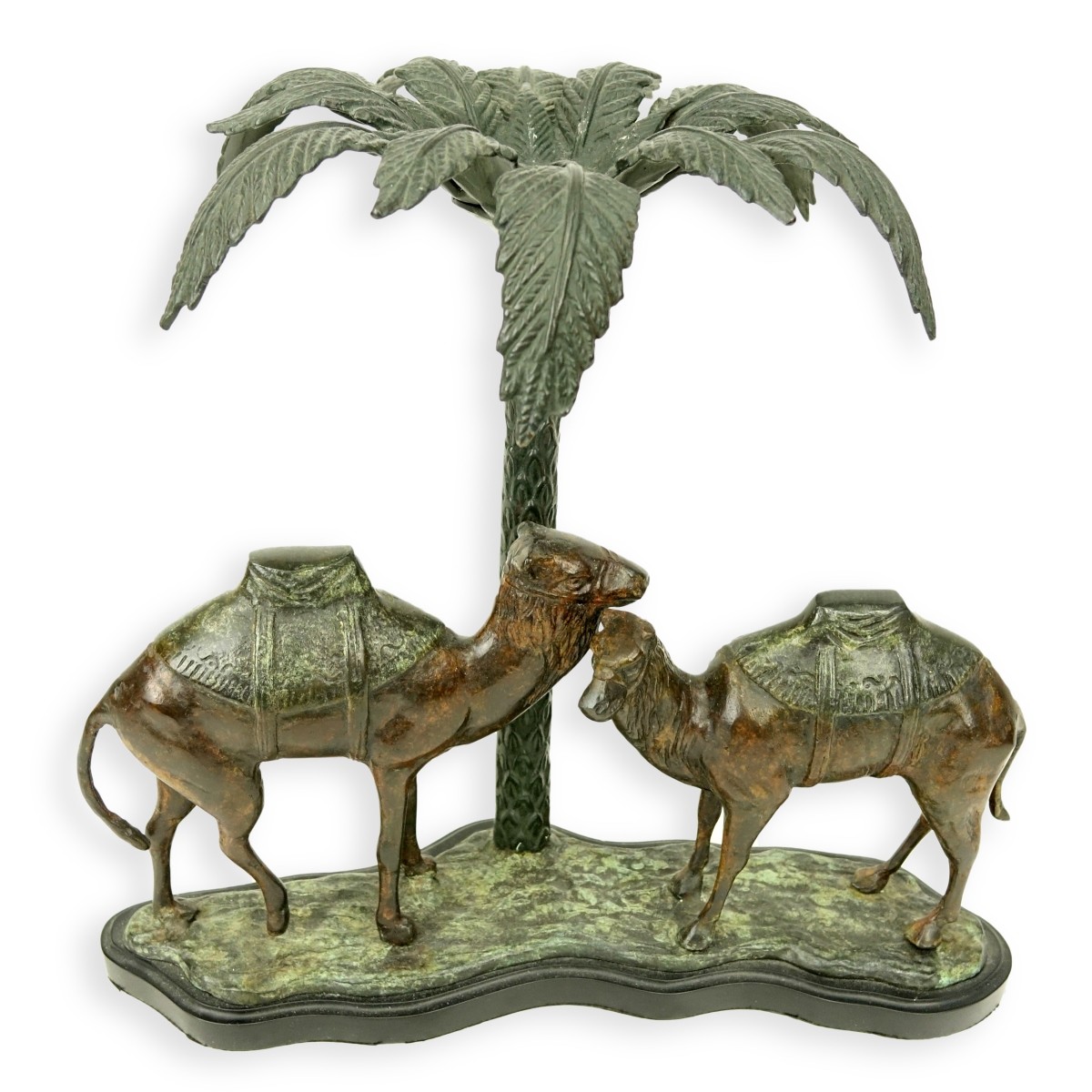 Polychrome Metal Palm Tree and Camel Sculpture