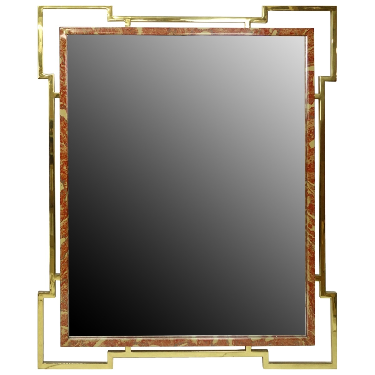 Mid 20th Century Brass and Faux Marble Mirror