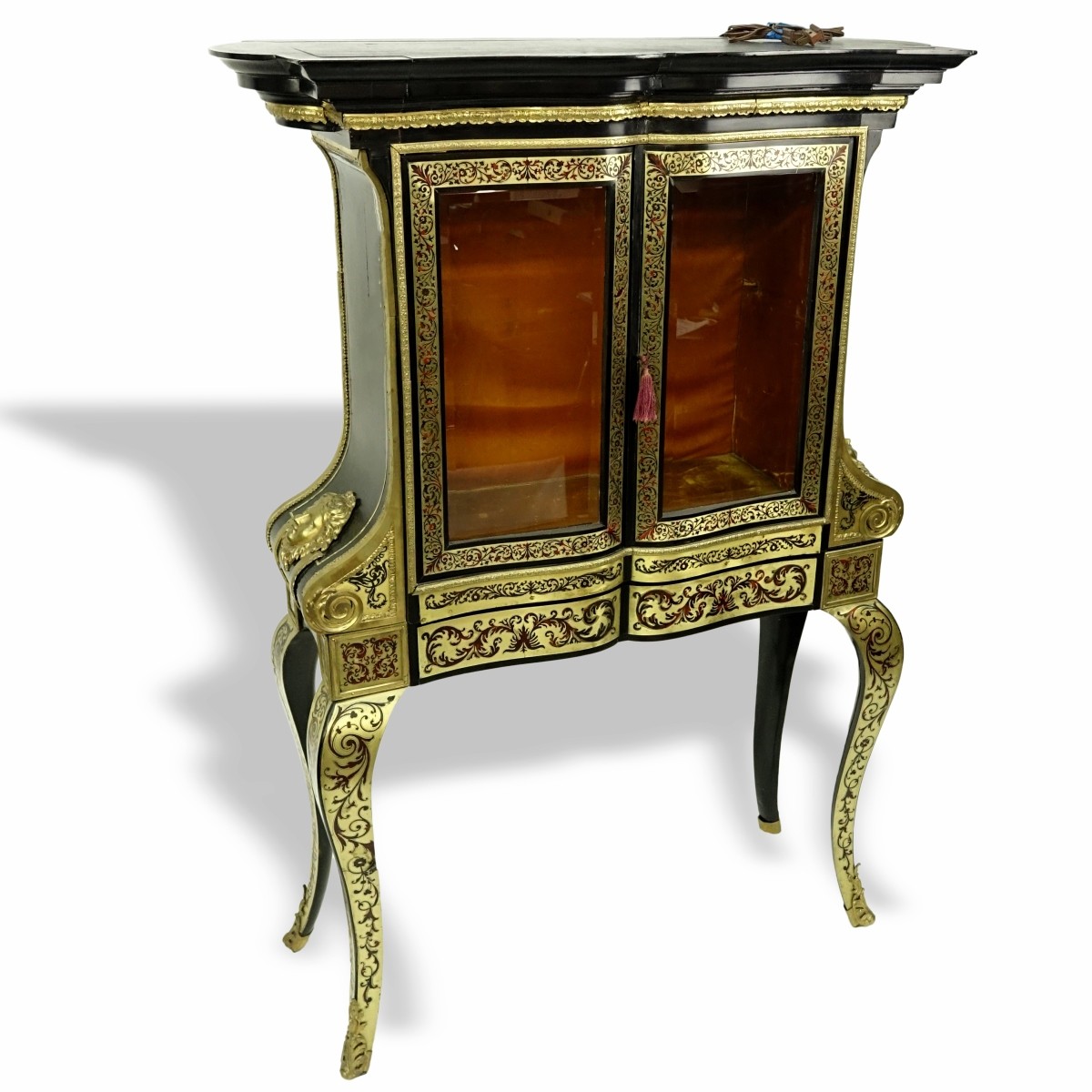 20th Century Louis XV Boulle Style 2 Pc Vitrine