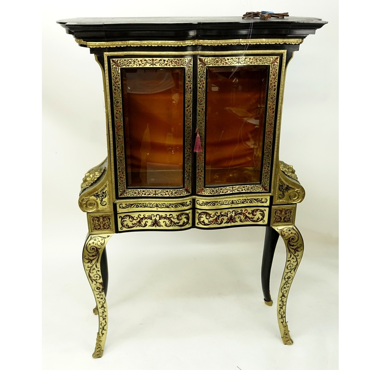 20th Century Louis XV Boulle Style 2 Pc Vitrine