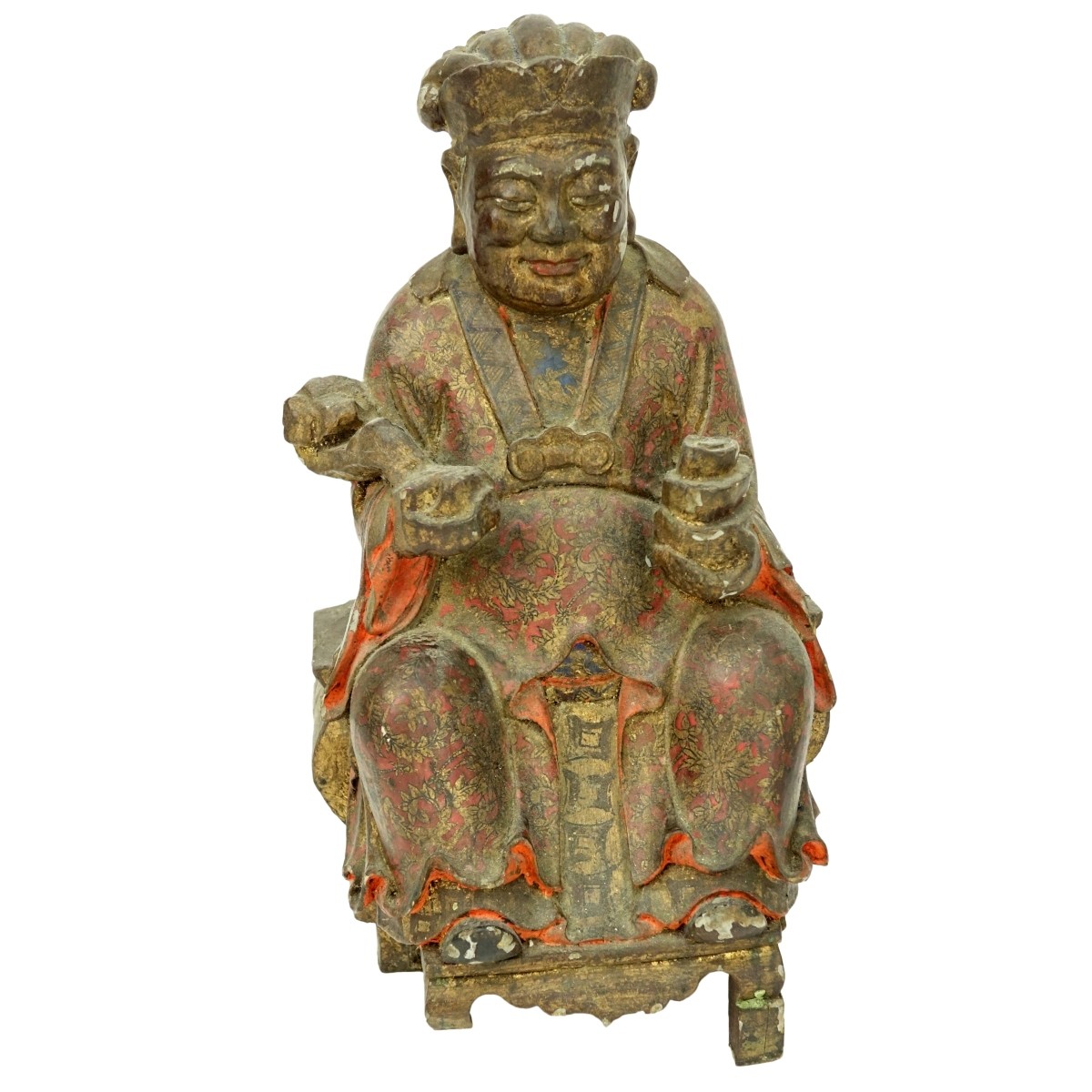 Chinese Polychrome Carved Wood Seated Immortal