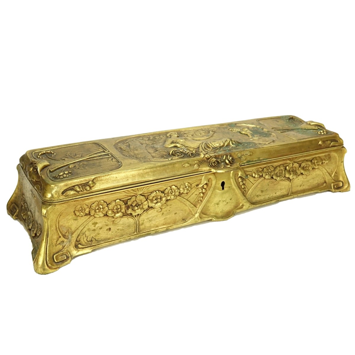 Antique French Art Nouveau Gilt Metal Hinged Box