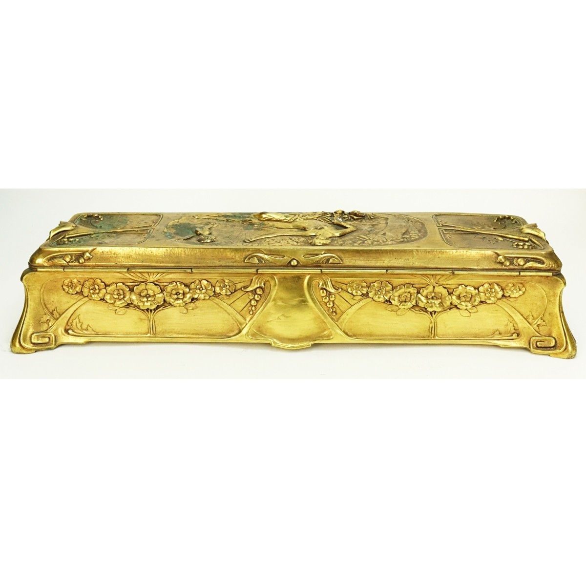 Antique French Art Nouveau Gilt Metal Hinged Box