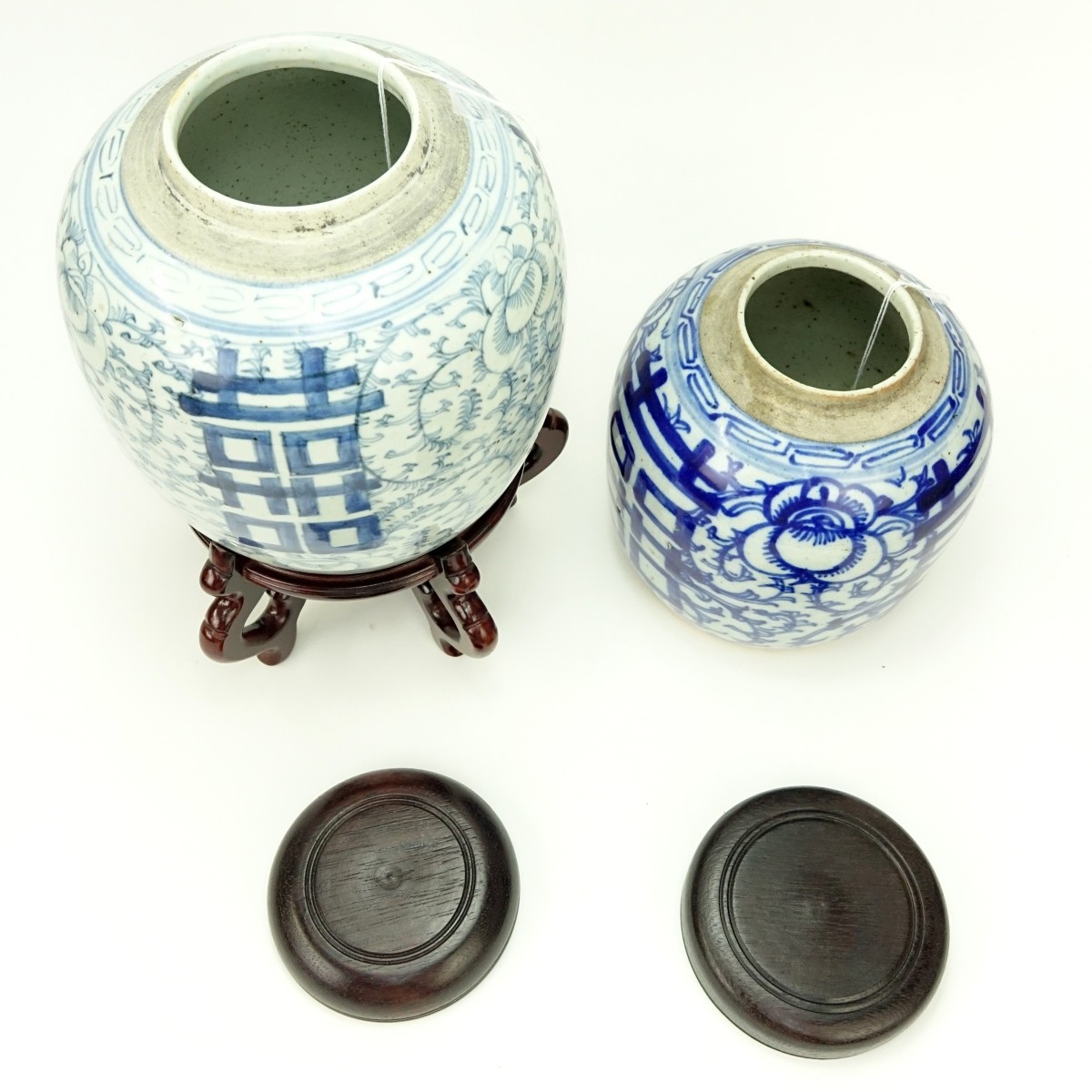 Two Antique Chinese Porcelain Blue & White Jars