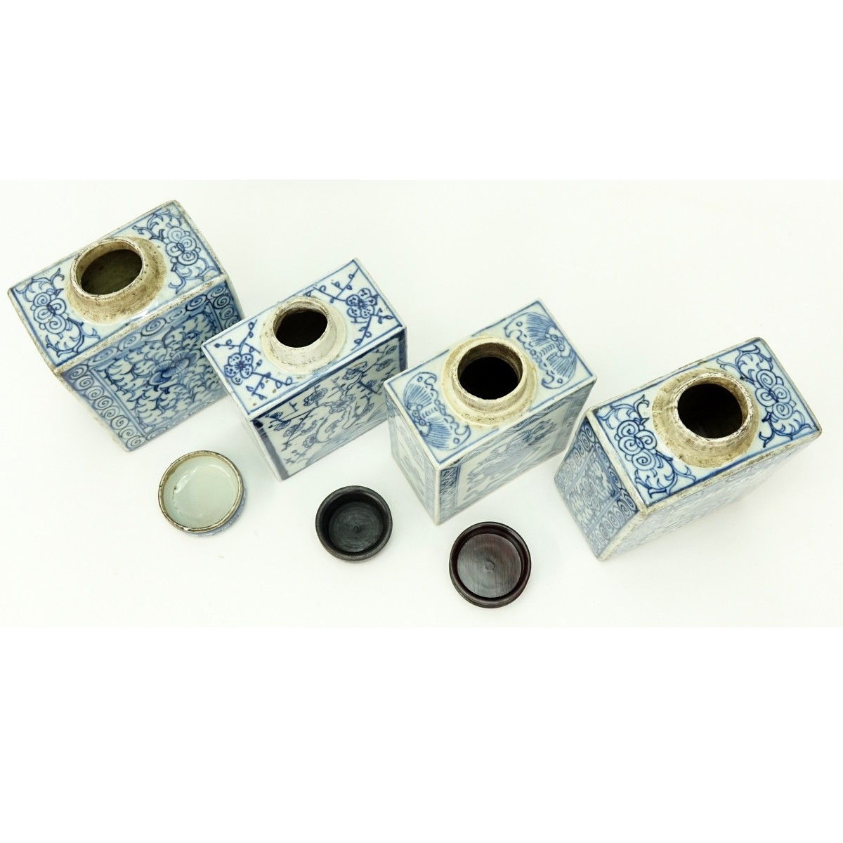 4 Chinese Blue & White Porcelain Tea Caddies