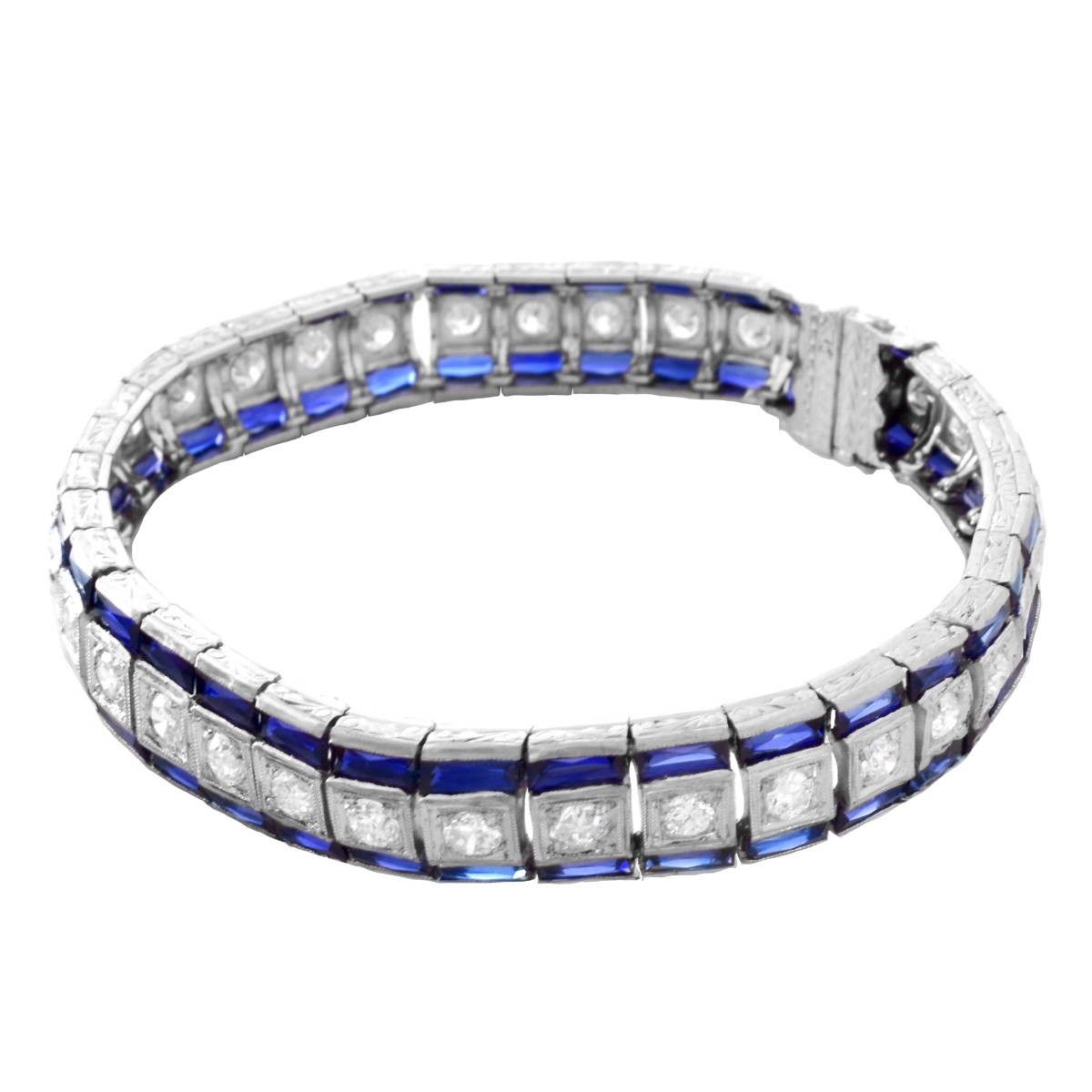 Art Deco Diamond, Sapphire and Platinum Bracelet.