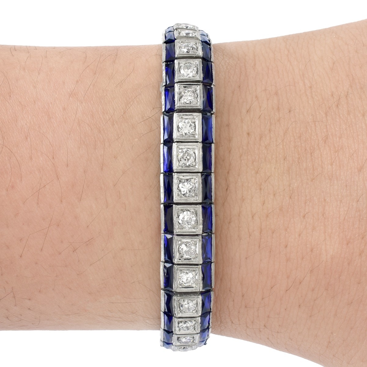 Art Deco Diamond, Sapphire and Platinum Bracelet.