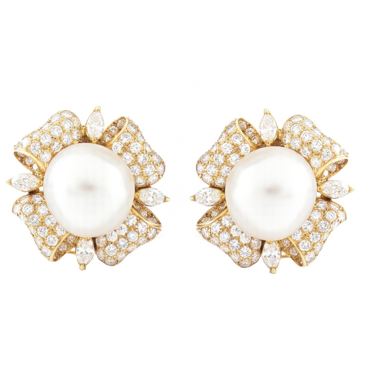 16.0mm Pearl, Diamond and 18K Earrings