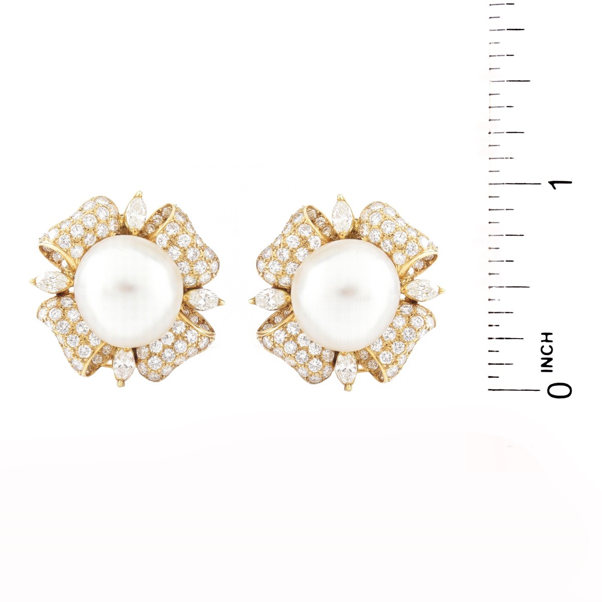 16.0mm Pearl, Diamond and 18K Earrings