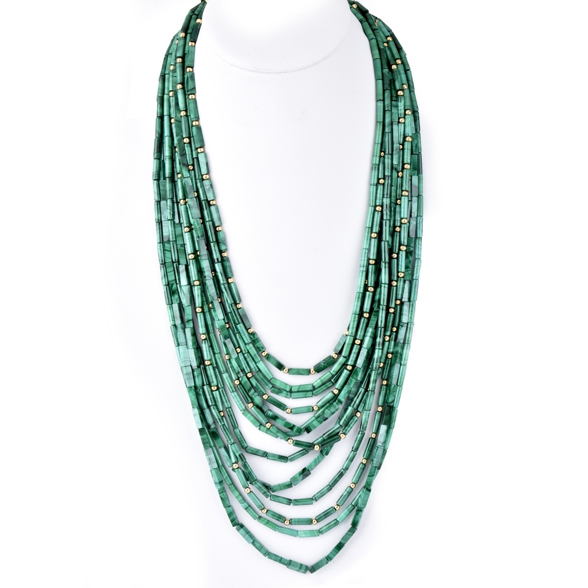 Multi Strand Malachite and 18K Necklace