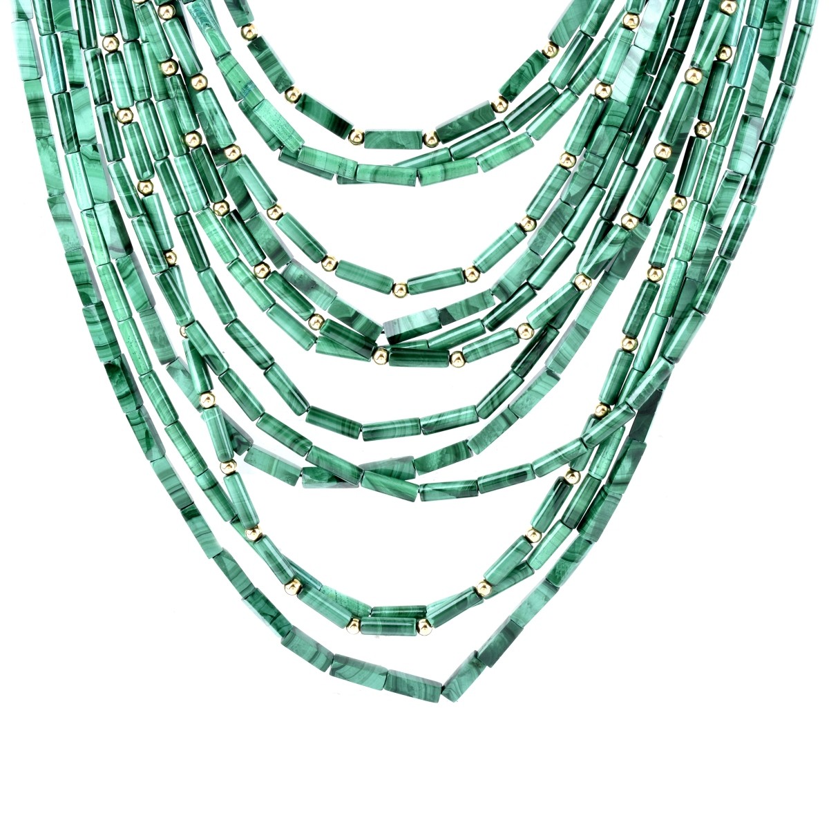 Multi Strand Malachite and 18K Necklace