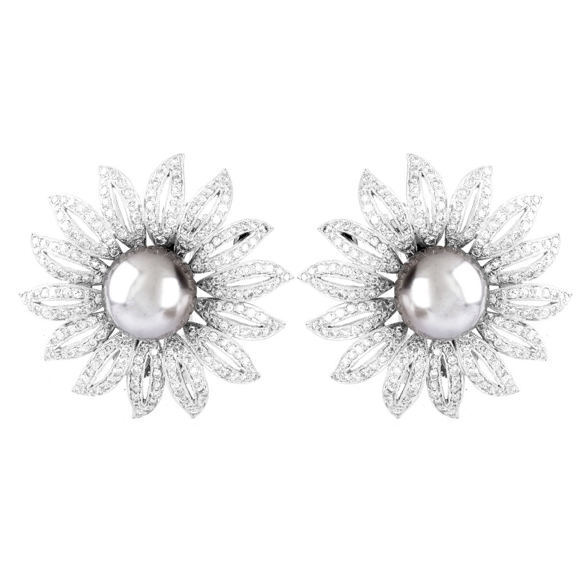 12.0mm Pearl, Diamond and 18K Earrings