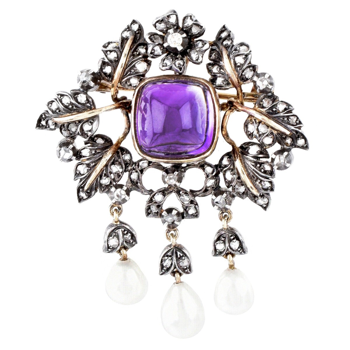 Antique Amethyst, Diamond and Pearl Pendant