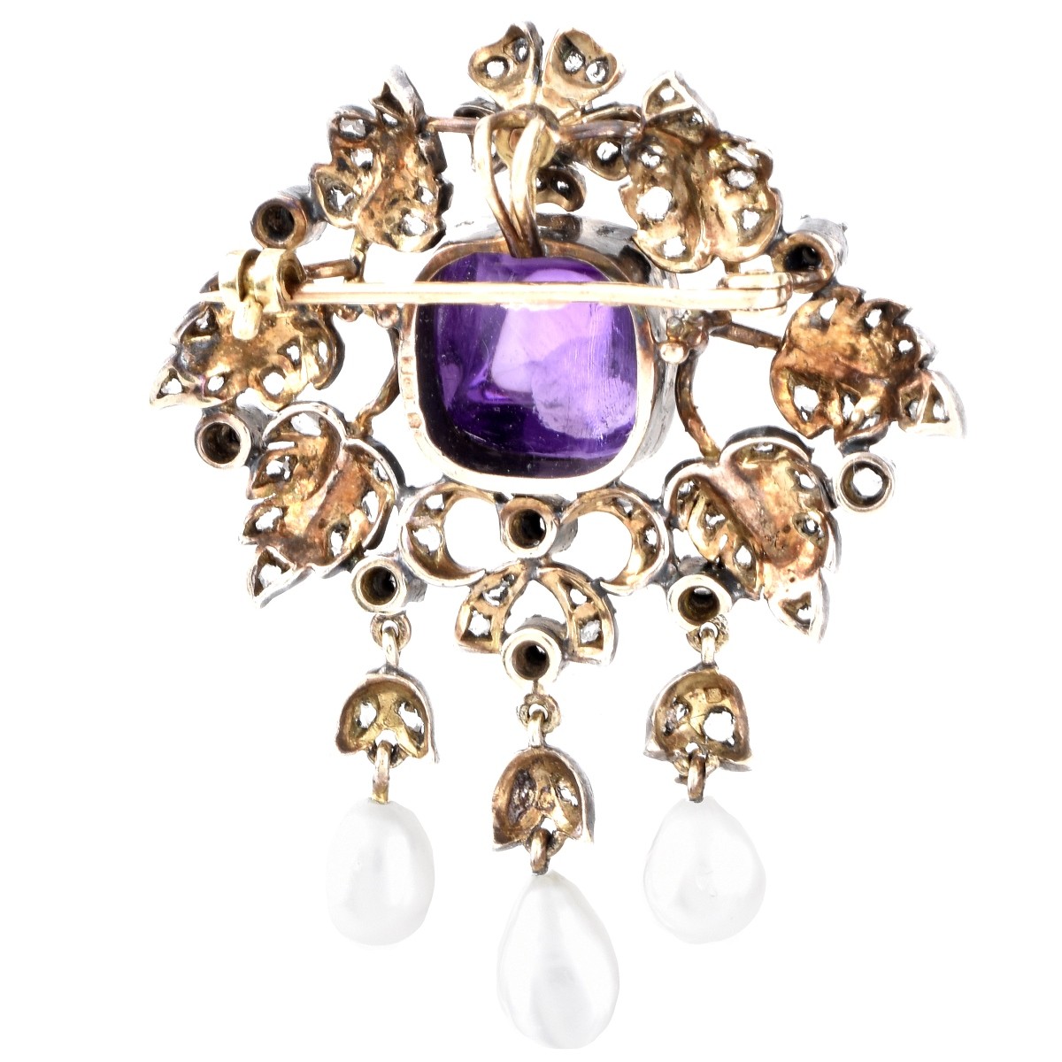 Antique Amethyst, Diamond and Pearl Pendant