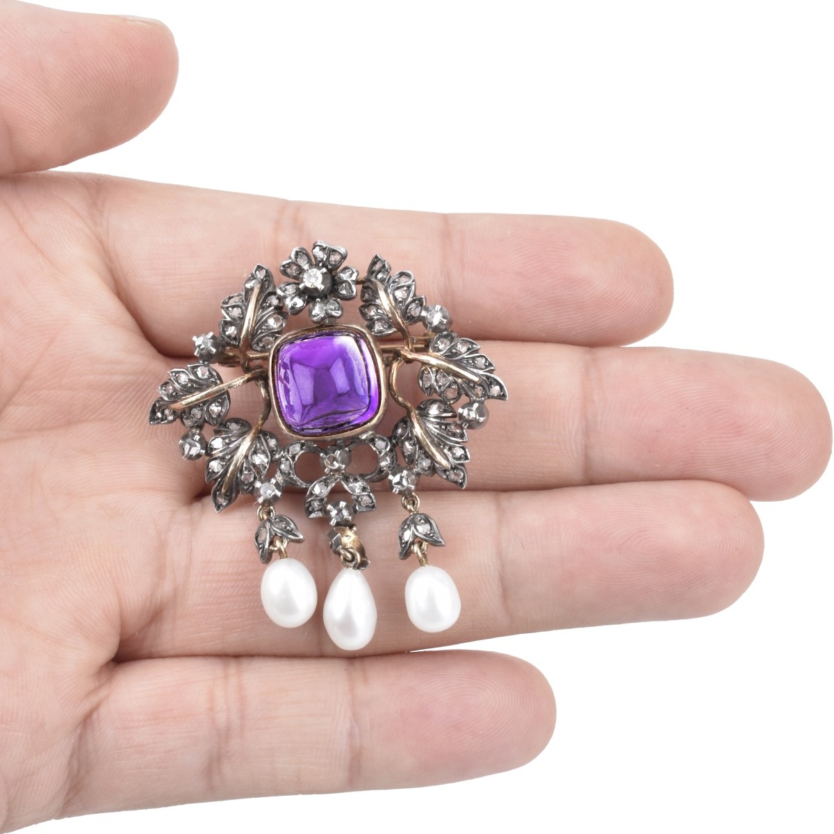 Antique Amethyst, Diamond and Pearl Pendant