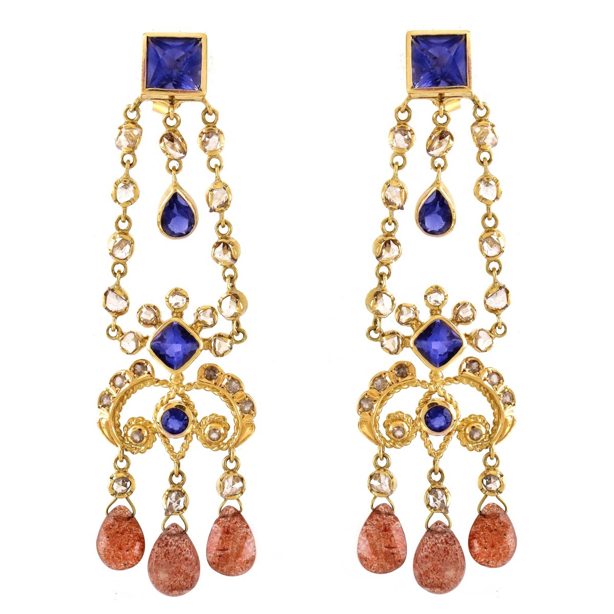 Multi Gemstone and 18K Gold Earrings