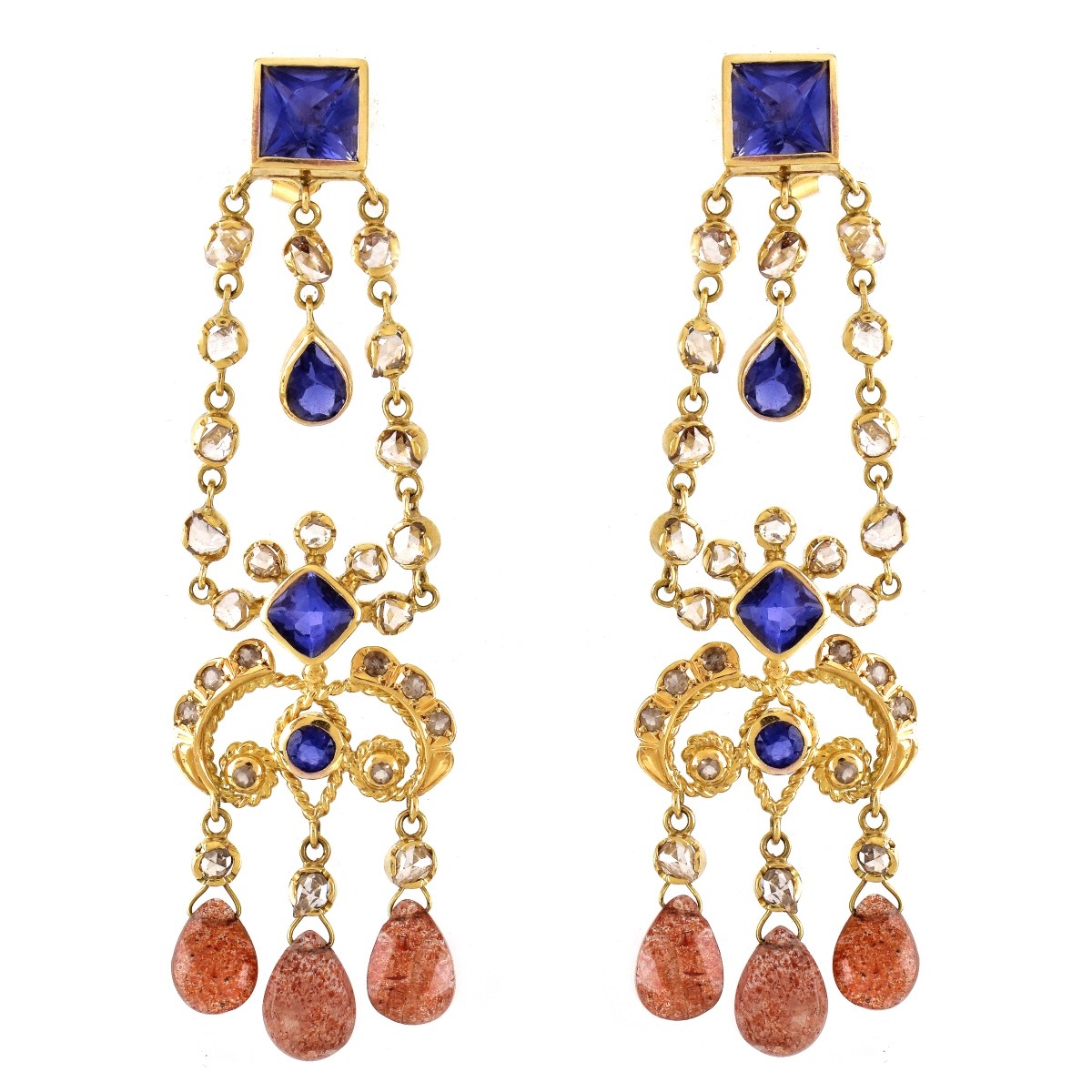 Multi Gemstone and 18K Gold Earrings