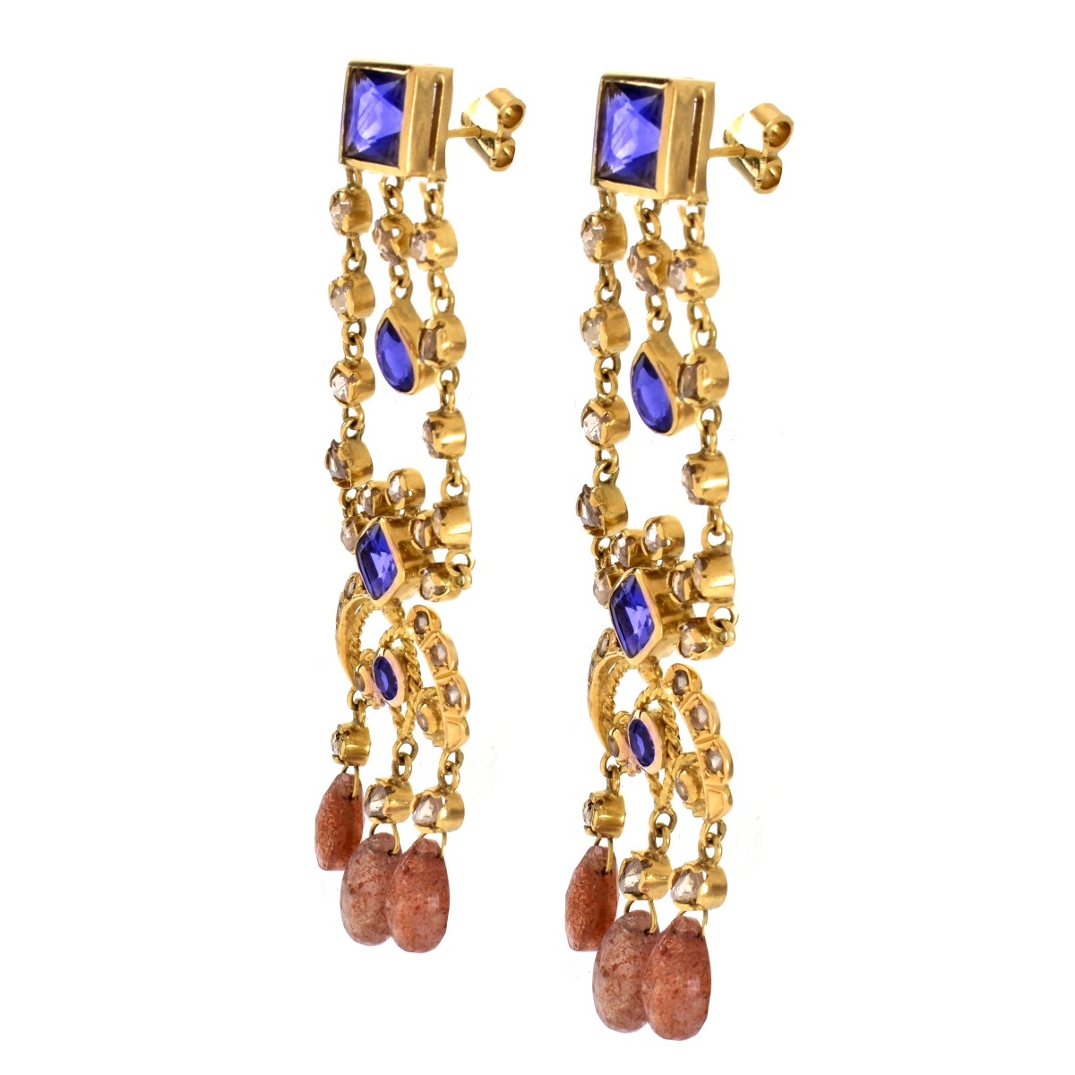 Multi Gemstone and 18K Gold Earrings