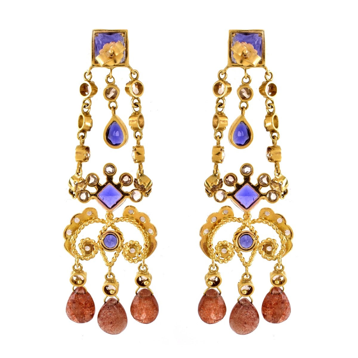 Multi Gemstone and 18K Gold Earrings