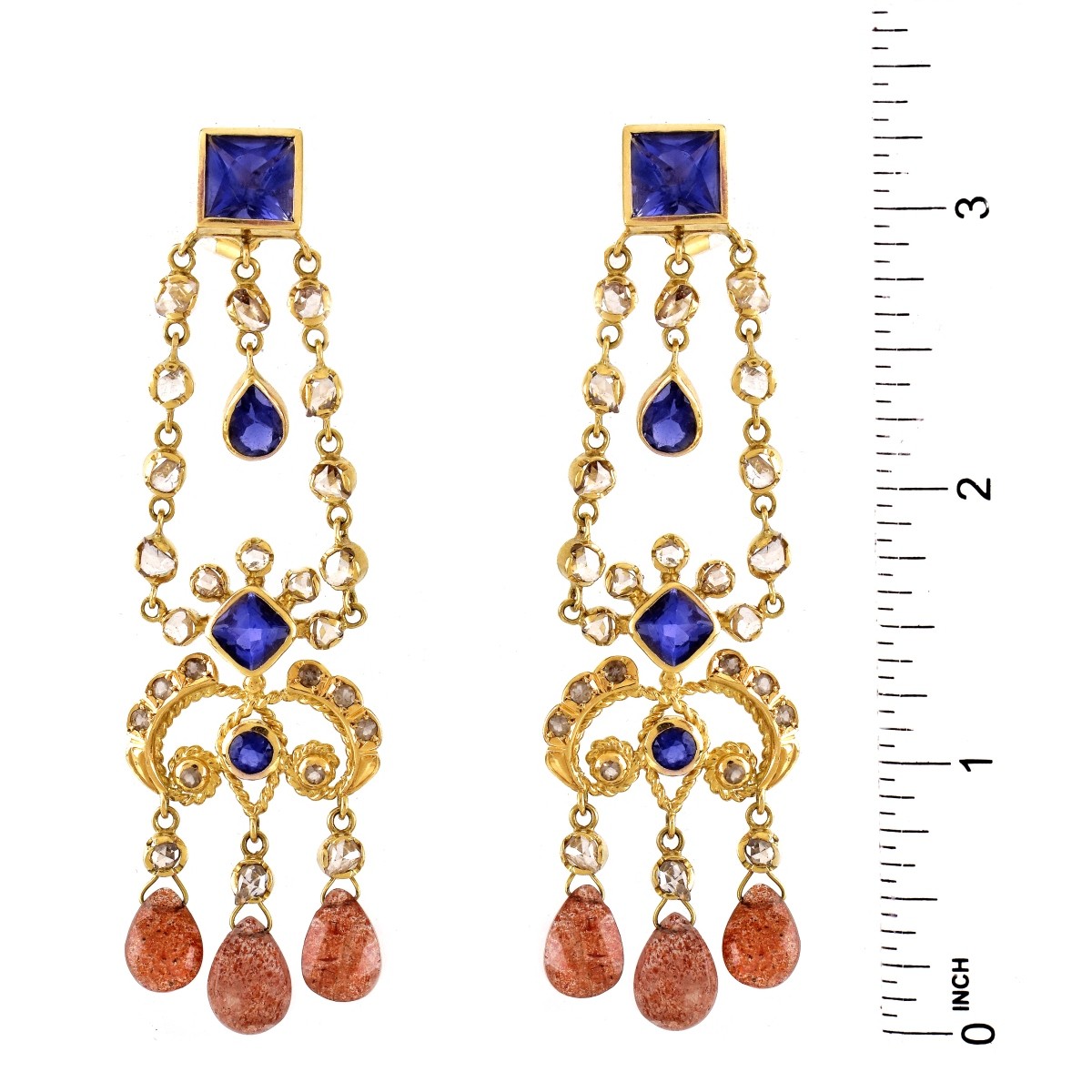 Multi Gemstone and 18K Gold Earrings