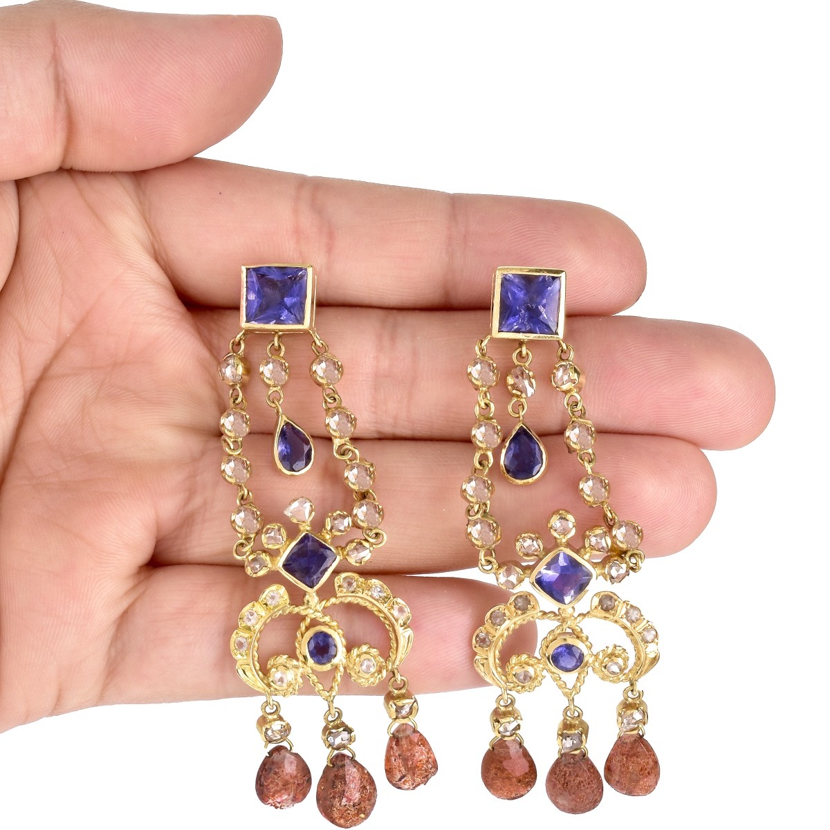 Multi Gemstone and 18K Gold Earrings