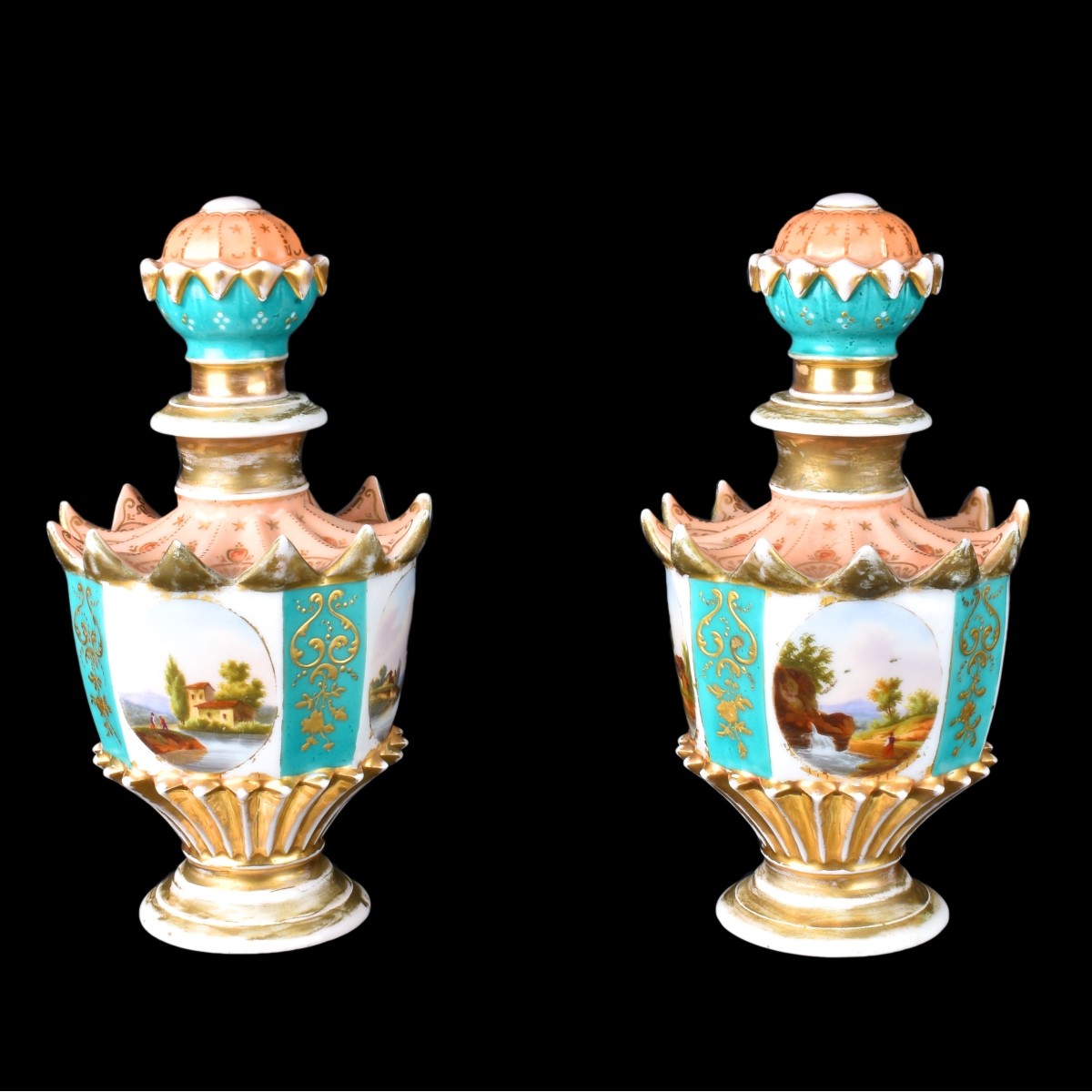 Pair Antique Porcelain Bottles