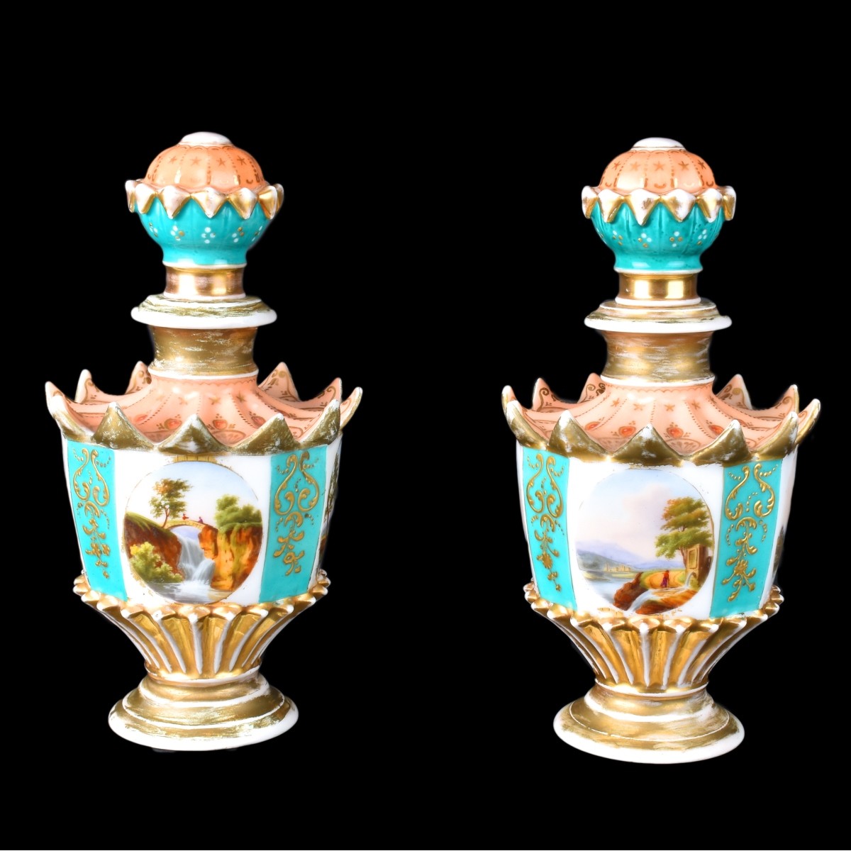 Pair Antique Porcelain Bottles