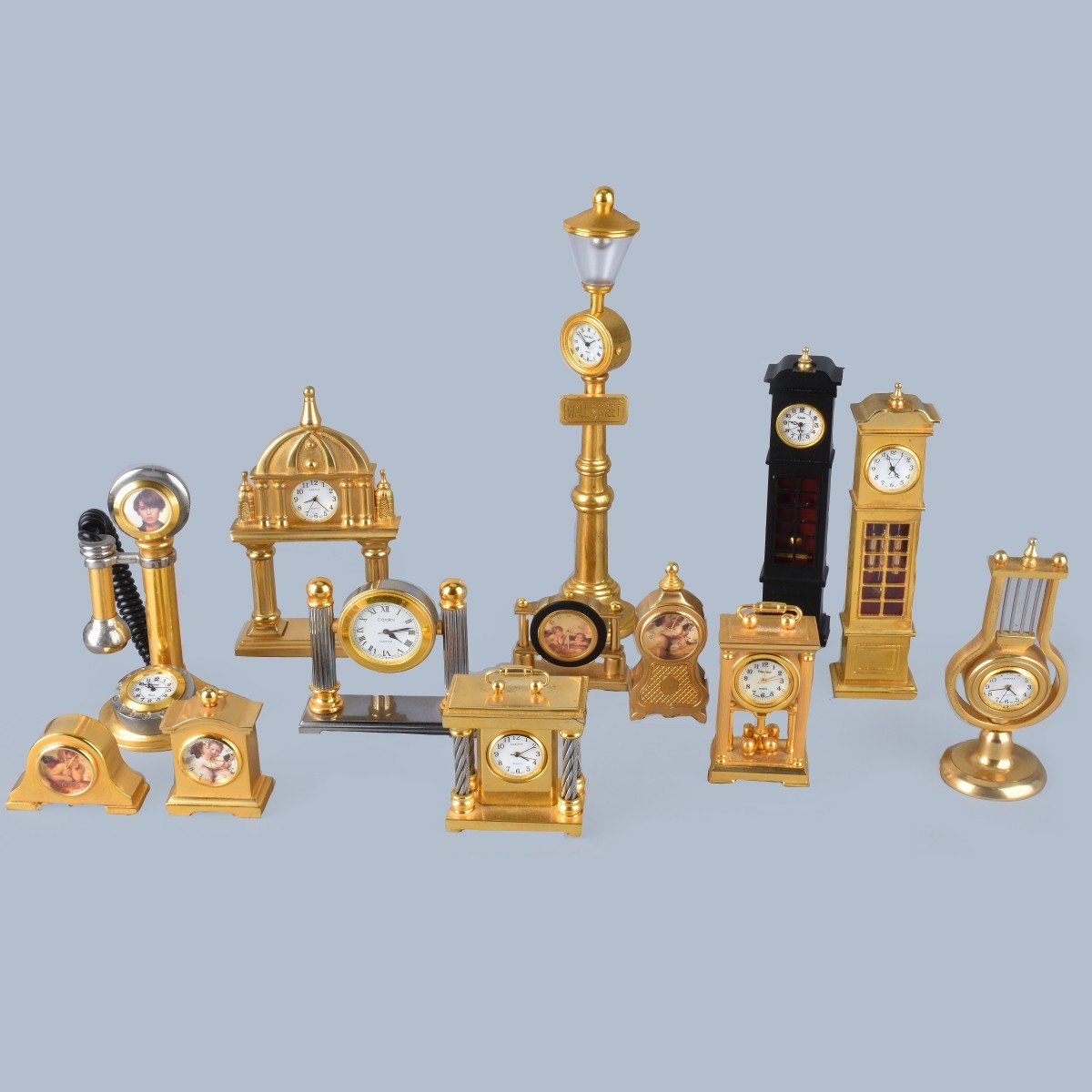 13 Miniature Brass Clocks