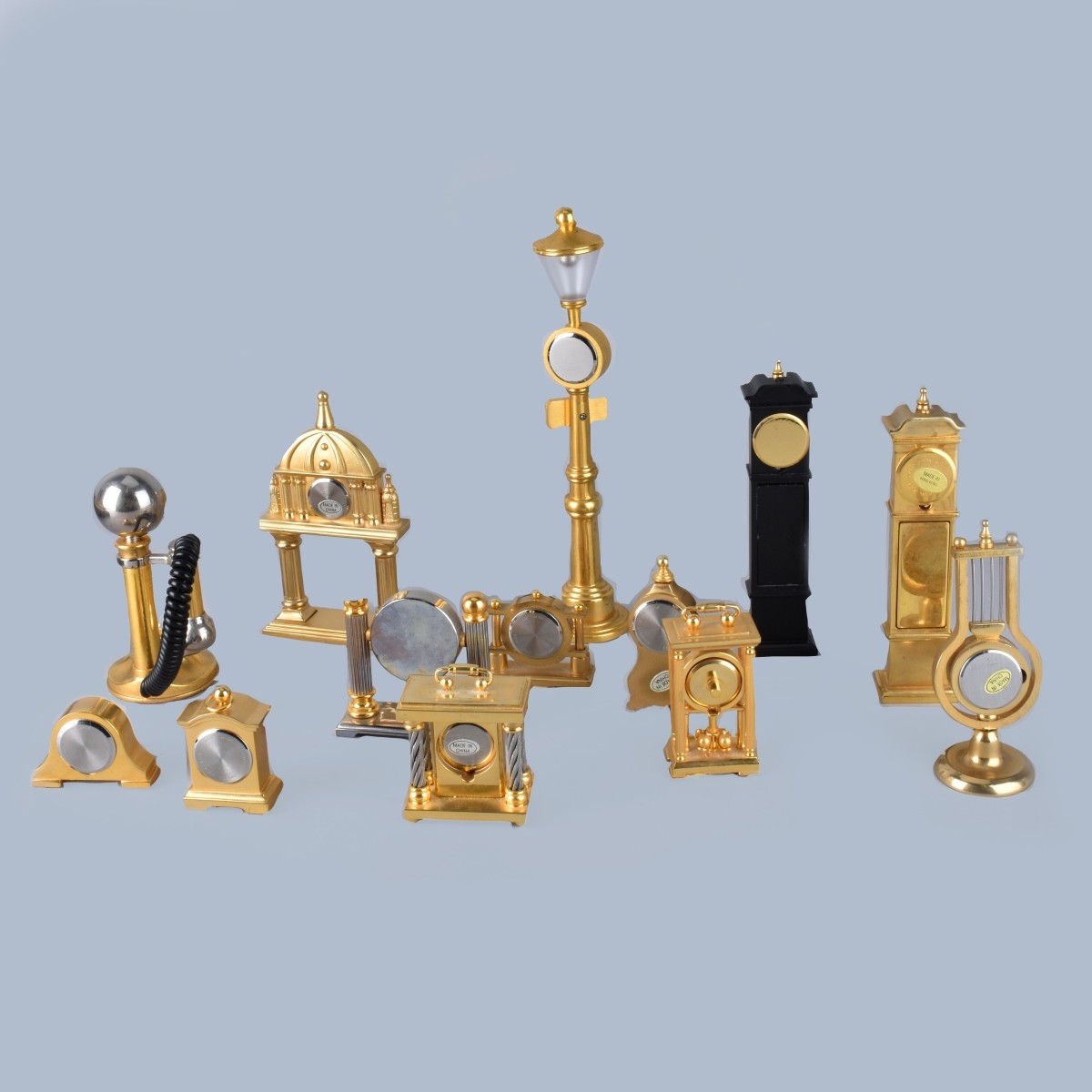 13 Miniature Brass Clocks