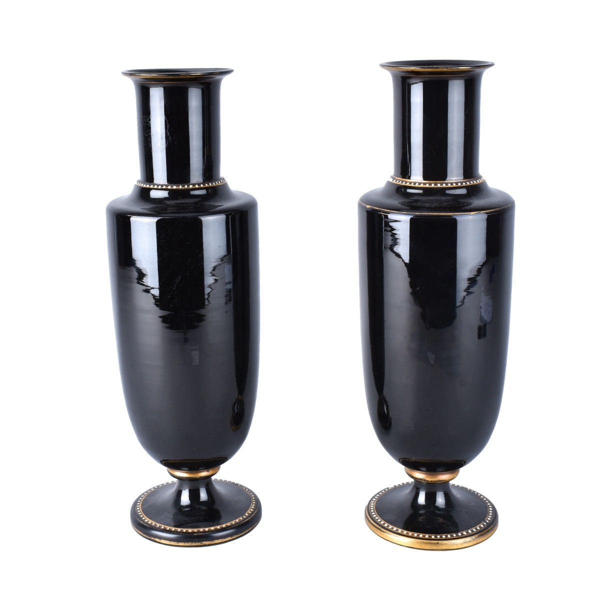 Pair Black Opaline Vases