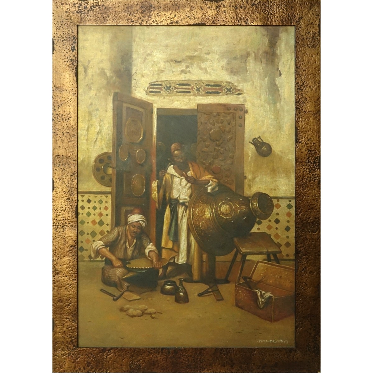 Orientalist Oil/Canvas "The Copper Merchants"