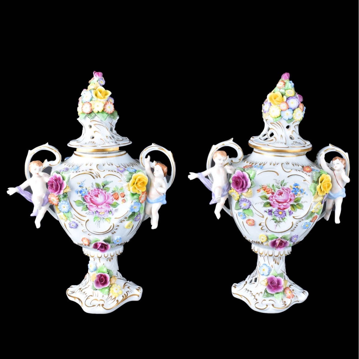 Pair Dresden Style Urns