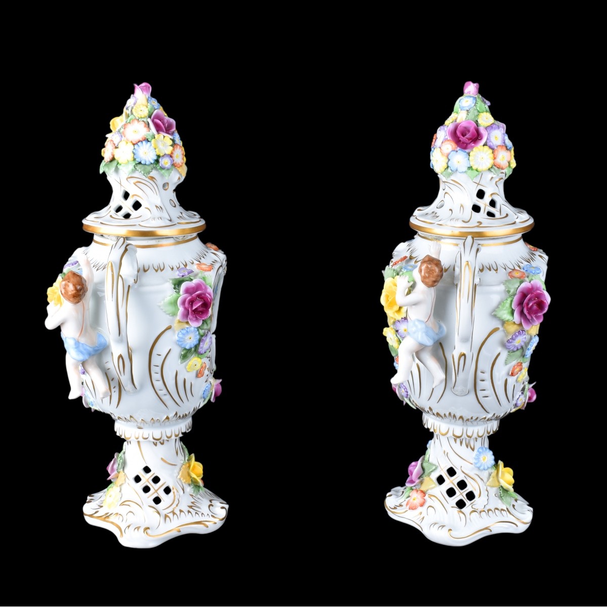 Pair Dresden Style Urns