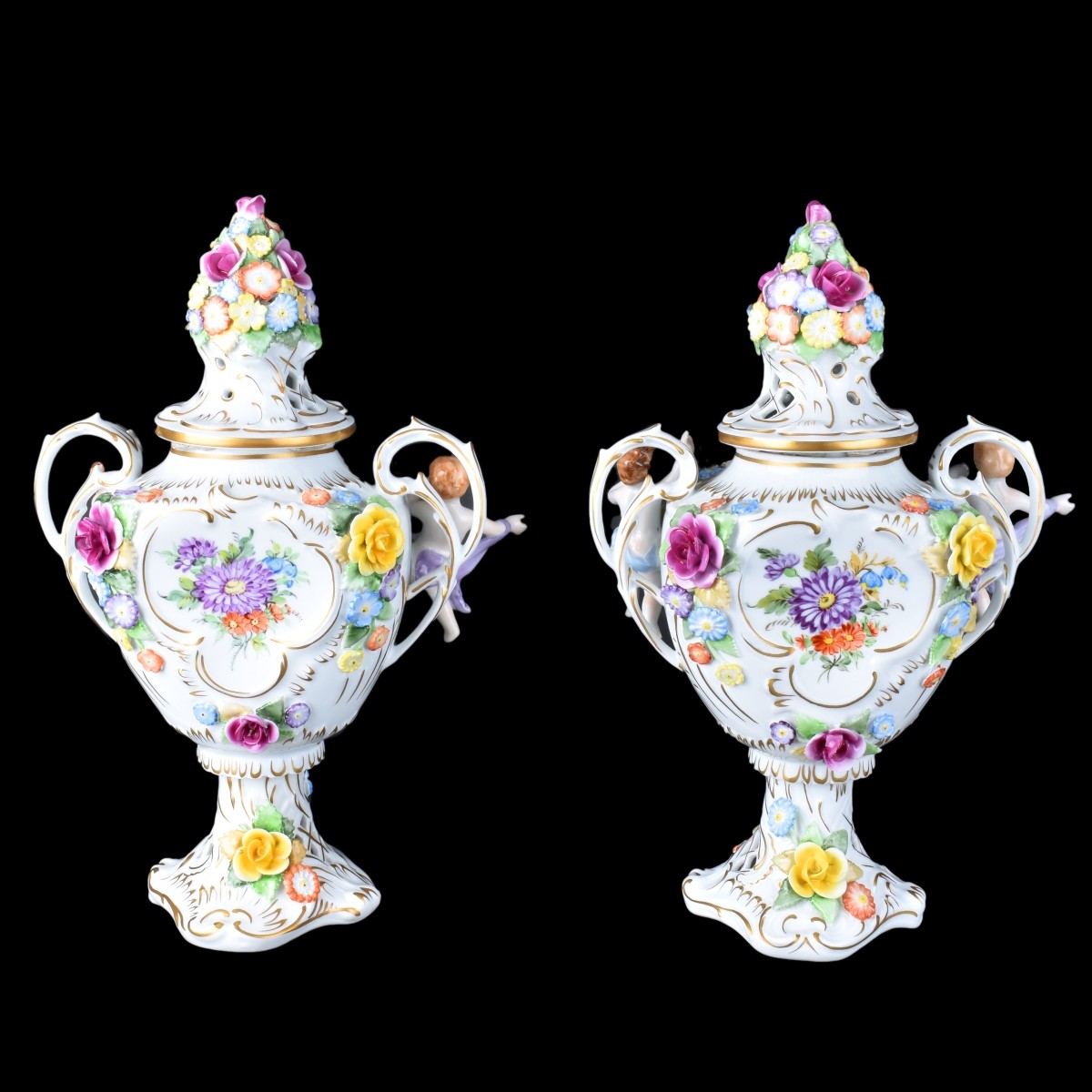 Pair Dresden Style Urns