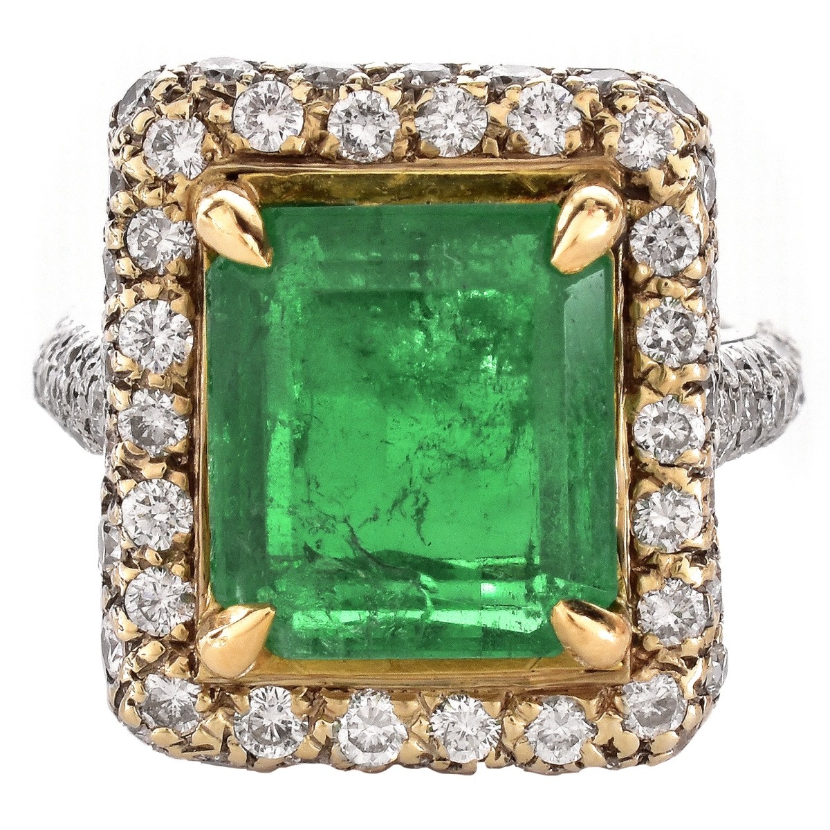 GIA 5.32ct Emerald, Diamond and 14K Gold Ring