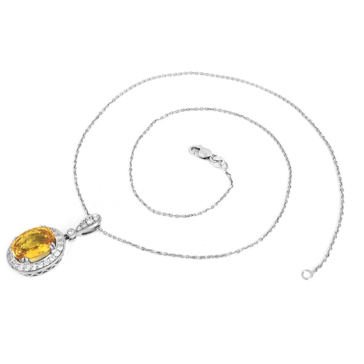 Yellow Sapphire, Diamond and 18K Gold Necklace