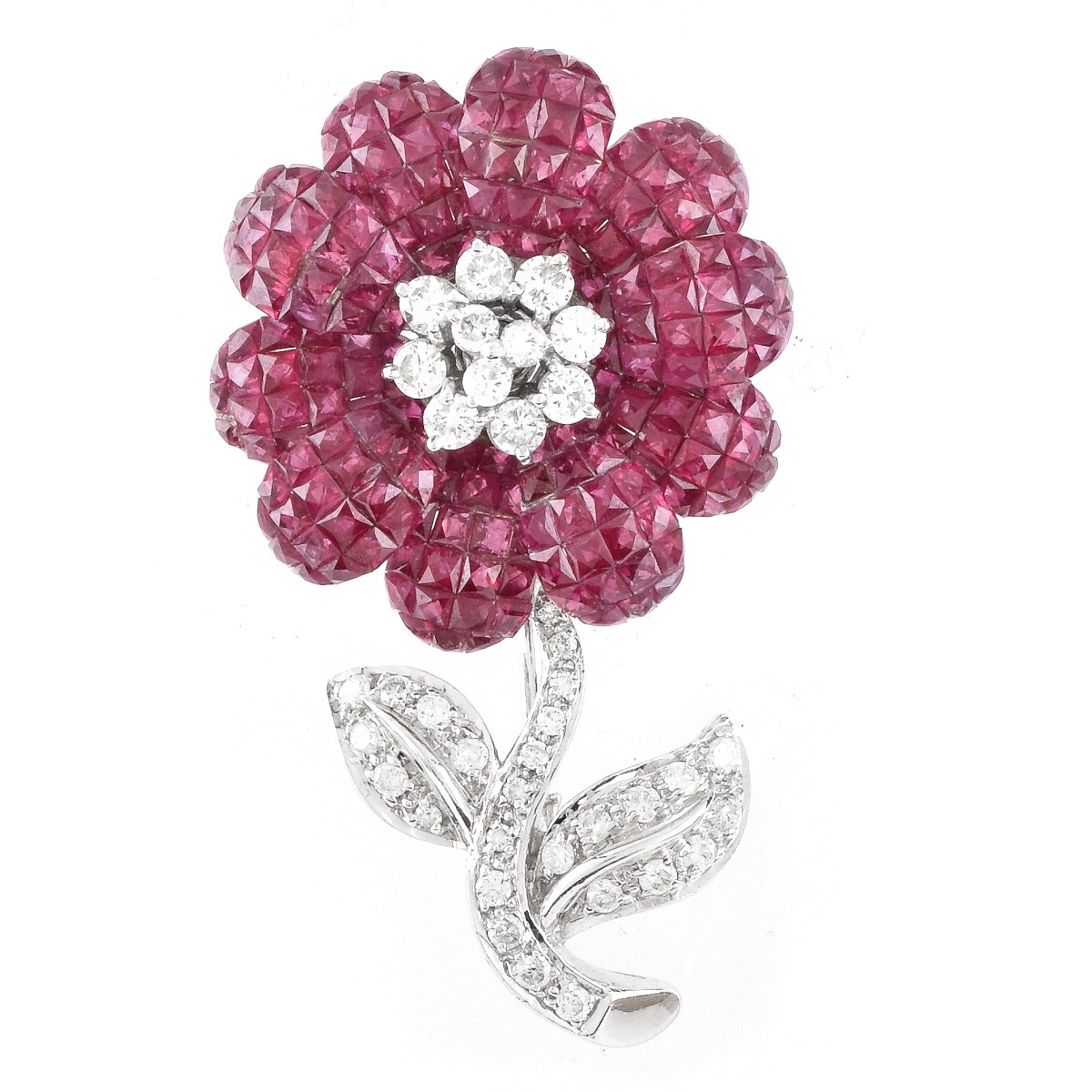 Ruby, Diamond and 18K Gold Flower Brooch